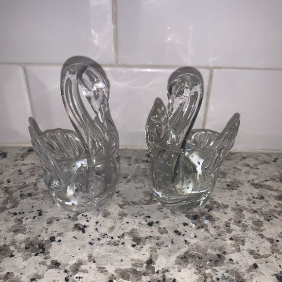 Swan Figurine Set Control Bubble Clear Chrystal Art Glass Bullicante Paperweight - Picture 2 of 8